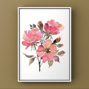 Bright abstract rose floral watercolor art print